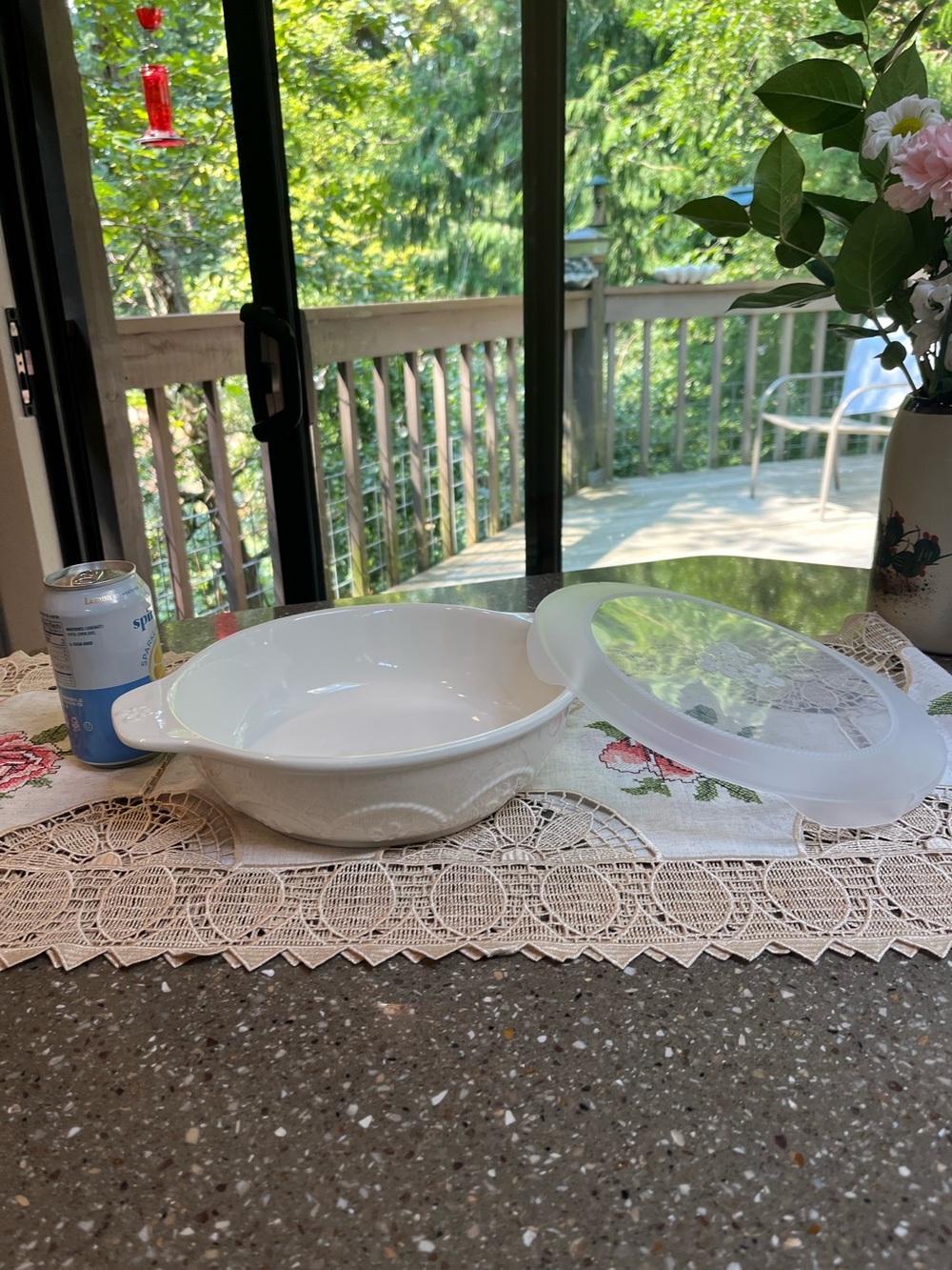 Princess House White Ceramic Serving Bowl with Lid - Heatproof Kitchen Dish
